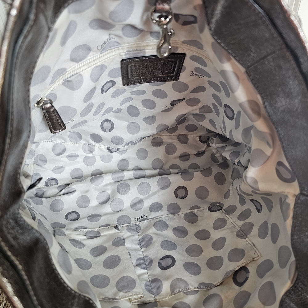 Coach Laura Metallic Bronze Leather Logo Tote Bag.  - Picture 6 of 10